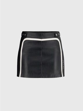 Saemdi x Free People Black Faux Leather Biker Moto Mini Skirt with White Piping